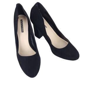 By Farly Robin Black Heels Faux Suede Size 8.5 Chunky Block Heel Career Shoes
